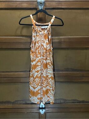 Rachel Zoe Orange and White Tropical Print Linen Mini Dress with Pockets Sz L